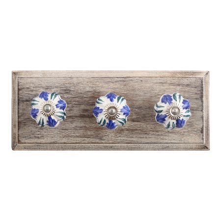 Royal Floral Ceramic Wooden Hooks